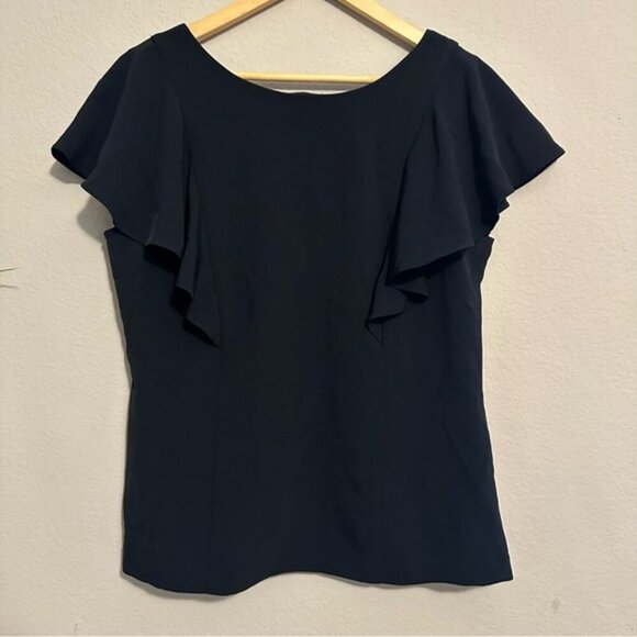 Banana Republic Women Lucia Flutter Sleeve Blouse Top V Back SZ 10 Elegant - Picture 2 of 11